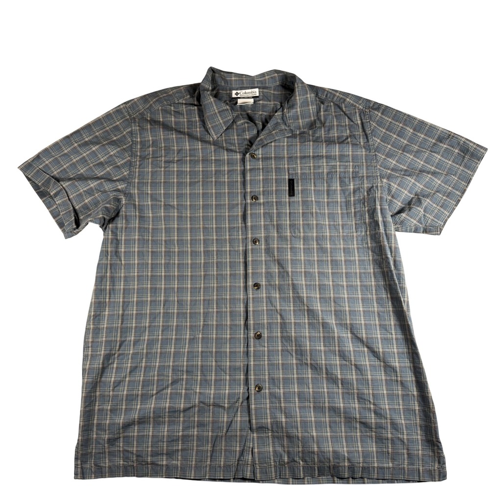 Columbia Button Up Shirt Mens XXL Blue Plaid Excellent Short Sleeve AM7865